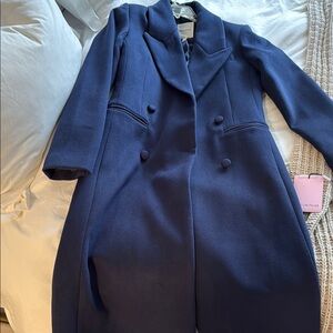 Navy Blue Coat with Wide Lapel Collar